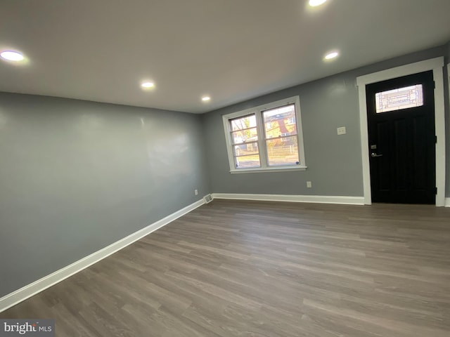 entryway with wood-type flooring