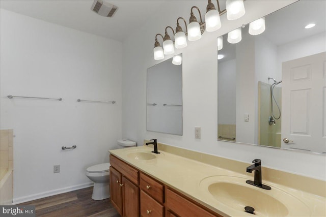 bathroom featuring vanity, toilet, and wood-type flooring