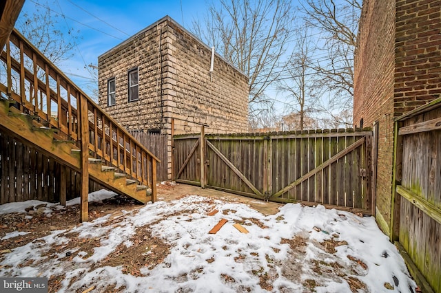 view of snow covered deck