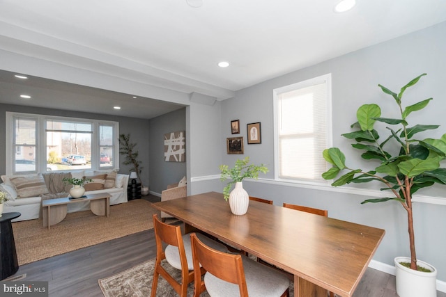 dining area with dark wood-type flooring and plenty of natural light