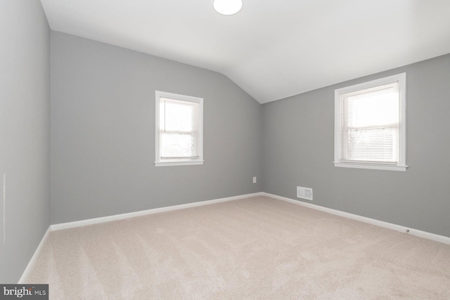 additional living space featuring lofted ceiling, a wealth of natural light, and light carpet