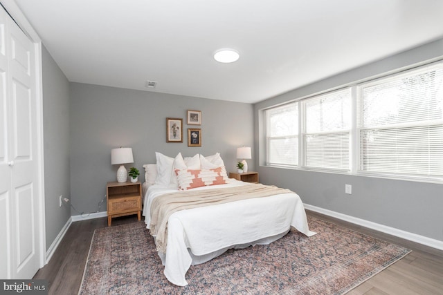 bedroom featuring a closet and dark wood-type flooring