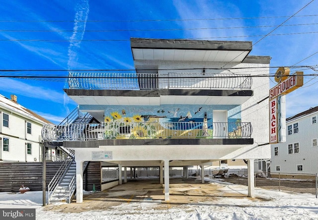 view of snow covered property