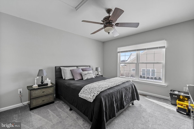 bedroom featuring carpet floors and ceiling fan