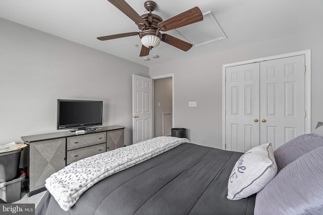 bedroom with a closet and ceiling fan