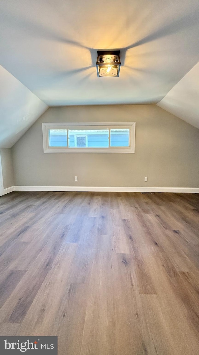 additional living space with lofted ceiling and hardwood / wood-style flooring