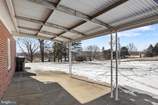 view of snow covered patio