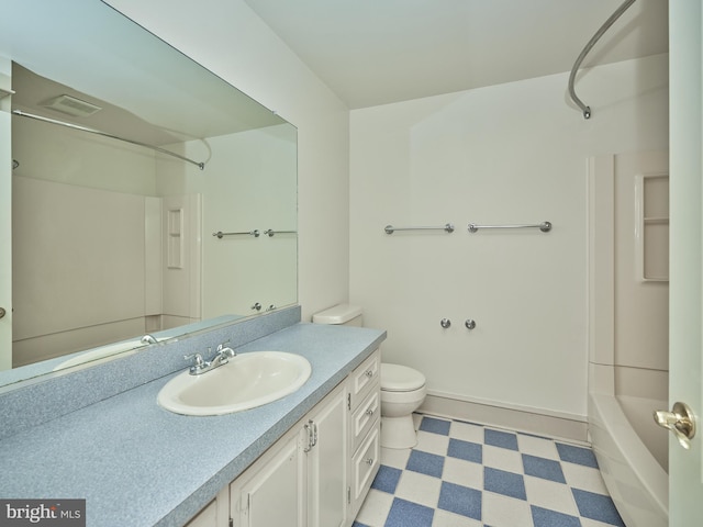 full bathroom featuring toilet, shower / bath combination, and vanity