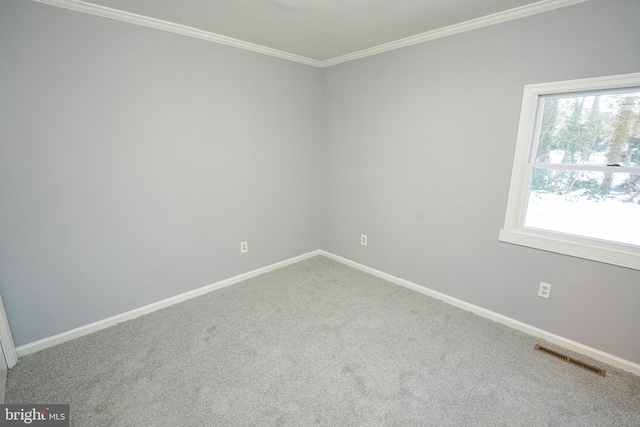 carpeted spare room with a wealth of natural light and crown molding