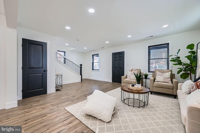 living room with light wood-type flooring