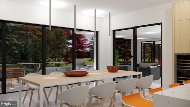 dining area featuring wine cooler