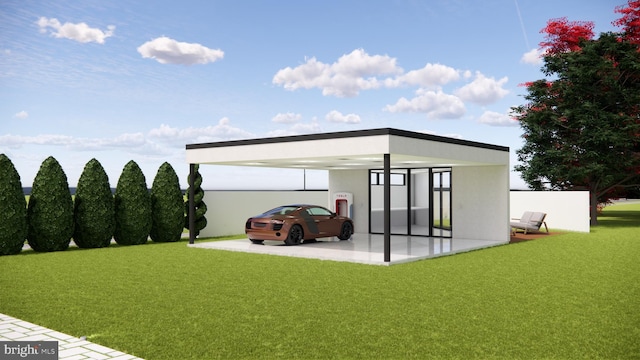 exterior space with a yard and a carport