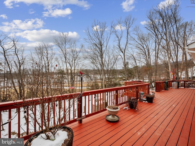 view of snow covered deck