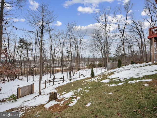 view of yard covered in snow