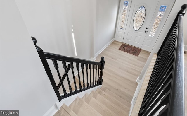 entryway with wood-type flooring