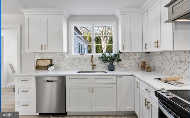 kitchen featuring sink, white cabinets, tasteful backsplash, and appliances with stainless steel finishes