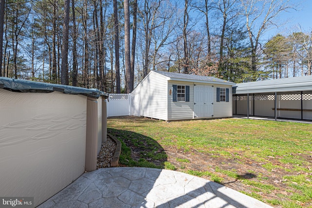 exterior space featuring a storage shed