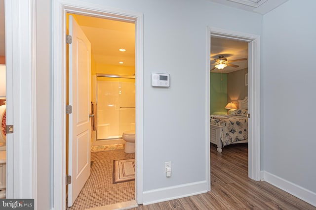 hallway with hardwood / wood-style floors