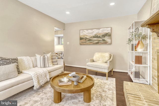 living room with dark wood-type flooring