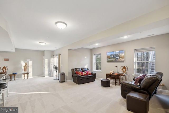 living room with light carpet