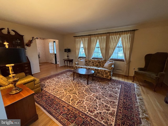 living room with hardwood / wood-style floors