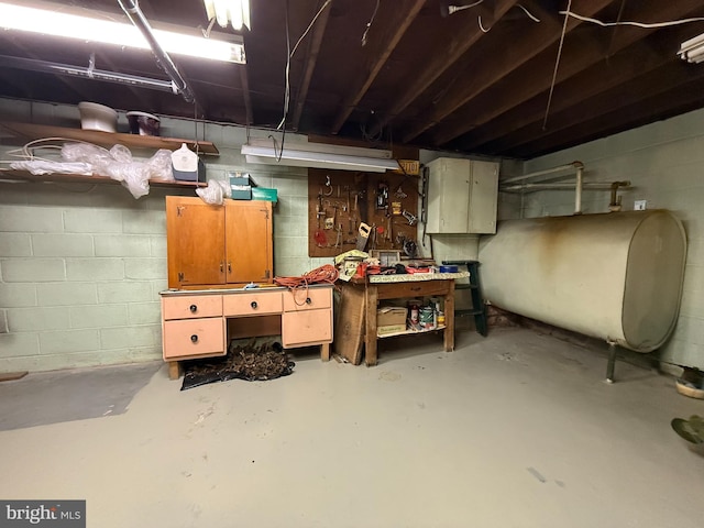 basement featuring a workshop area