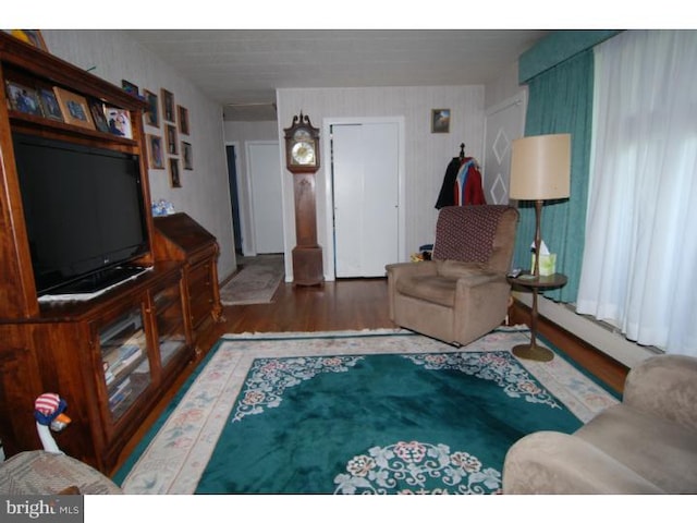 living room with dark wood-type flooring