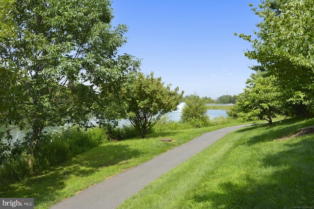 view of road with a water view