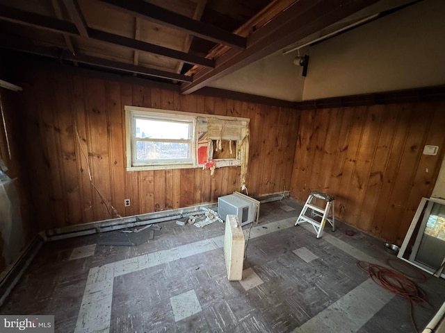 interior space with wooden walls