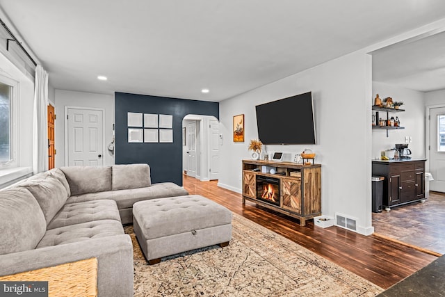 living room with wood-type flooring