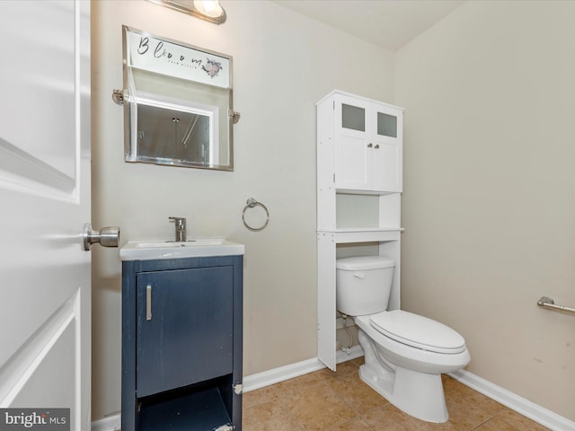 bathroom with toilet, tile patterned floors, and vanity