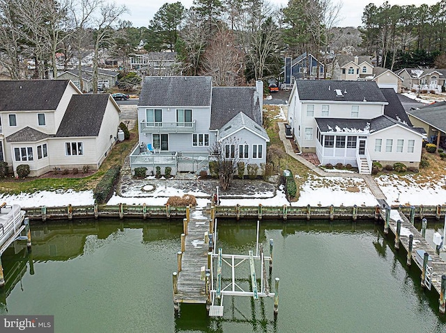 aerial view featuring a water view