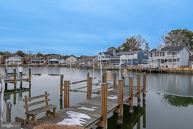 view of dock with a water view