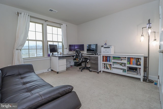 view of carpeted home office