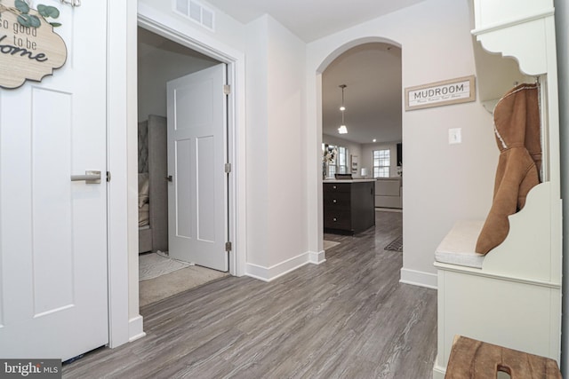 hallway with wood-type flooring