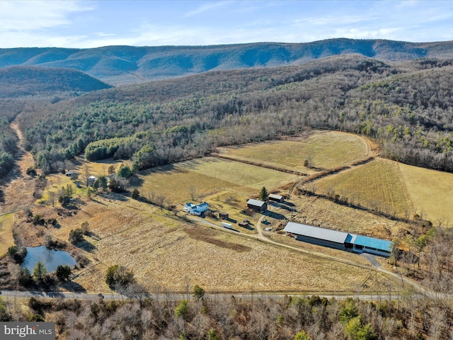 bird's eye view with a rural view and a mountain view