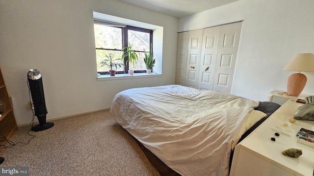 carpeted bedroom featuring a closet