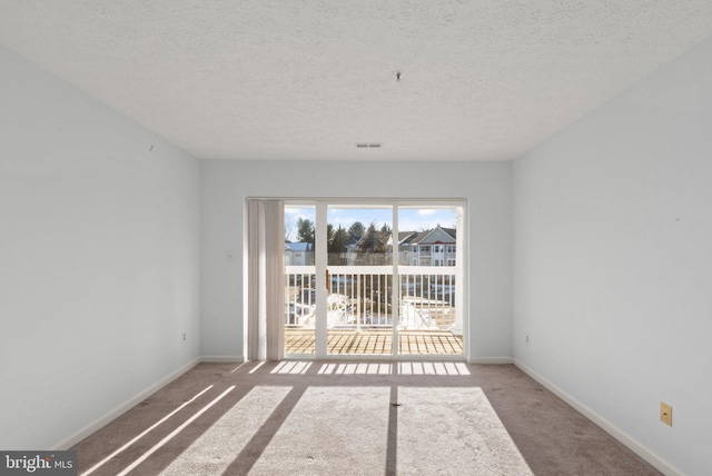 unfurnished room with carpet flooring and a textured ceiling