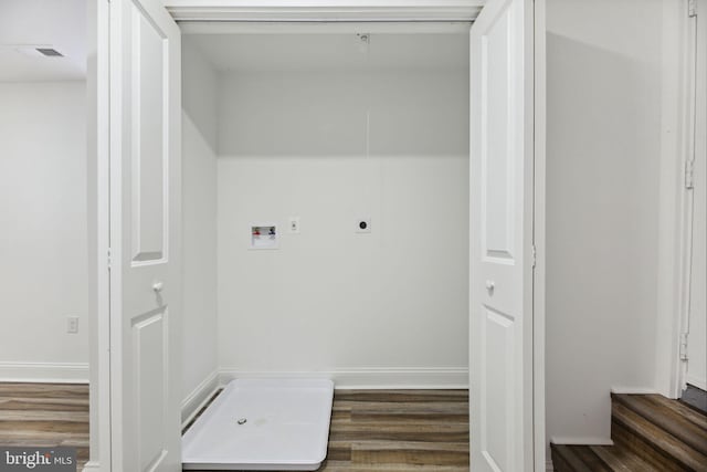 laundry room with dark hardwood / wood-style flooring, electric dryer hookup, and hookup for a washing machine