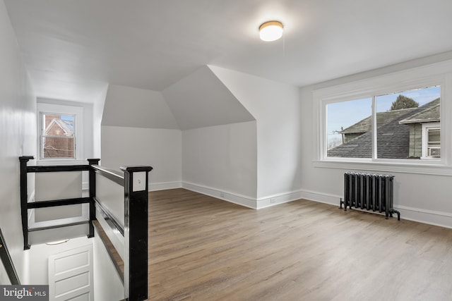 additional living space featuring light hardwood / wood-style floors, a wealth of natural light, and radiator