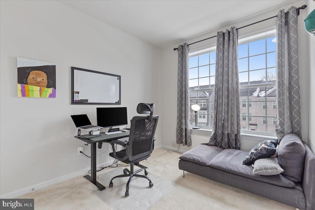 carpeted home office with a wealth of natural light