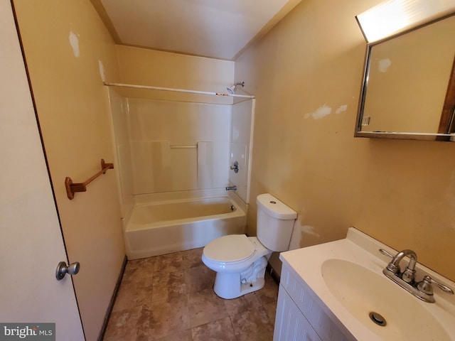 full bathroom with vanity, washtub / shower combination, and toilet