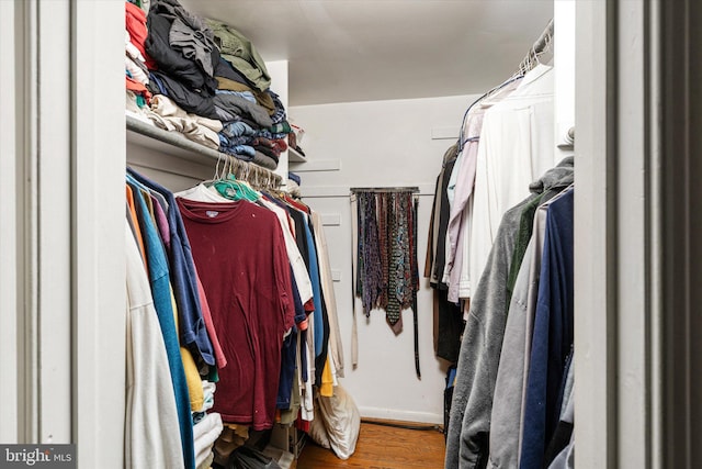 walk in closet with wood finished floors