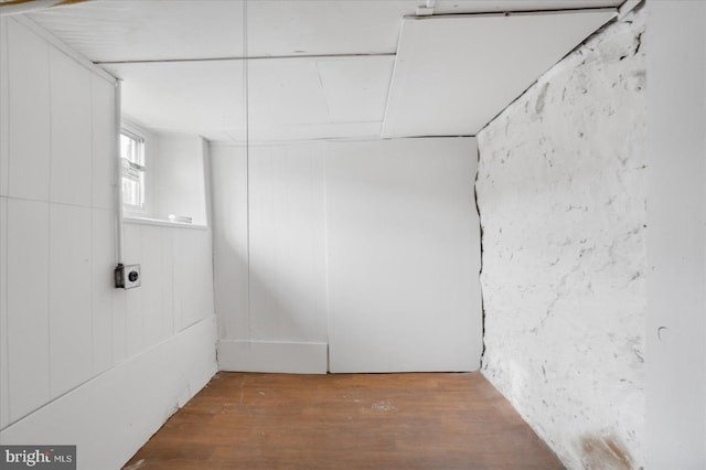 basement with wood-type flooring