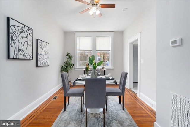 dining room featuring ceiling fan and hardwood / wood-style floors