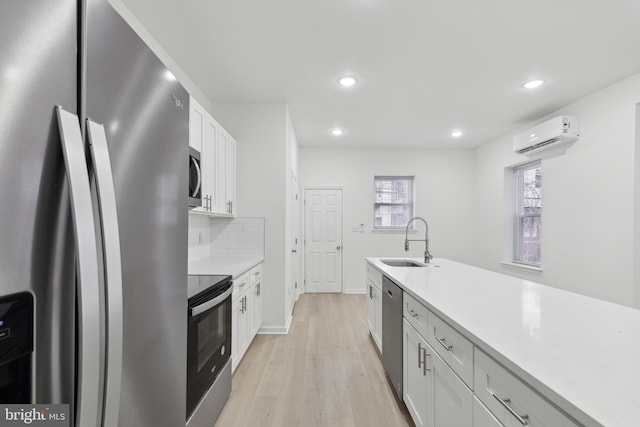 kitchen with sink, white cabinetry, stainless steel appliances, and tasteful backsplash