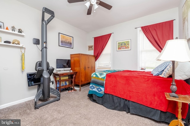 bedroom featuring ceiling fan and carpet floors