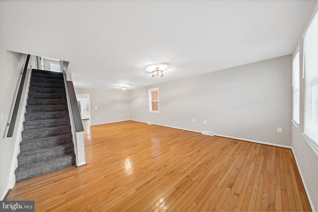 unfurnished living room featuring light hardwood / wood-style flooring and plenty of natural light