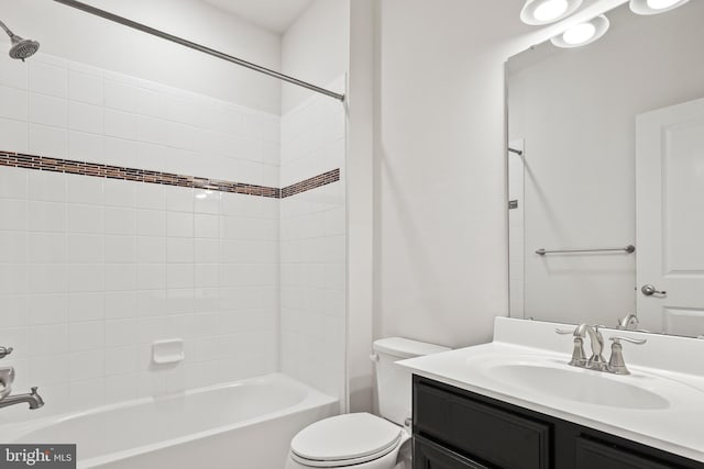 full bathroom with toilet, shower / washtub combination, and vanity