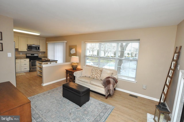 living room with light hardwood / wood-style flooring